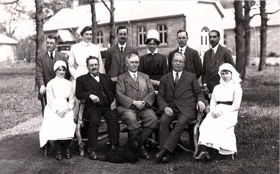 This photograph of the Dilke Hospital is in the Helen Kegie Collection, but we cannot be certain that it was taken by Alfred or that it was definitely taken at the opening.  The doctor on the right is Dr Bangara who died in 1927, so this is certainly an early photo of the hospital.  (We are grateful to Averil Kear of the Forest of Dean Local History Society for her help with identifying this photograph)