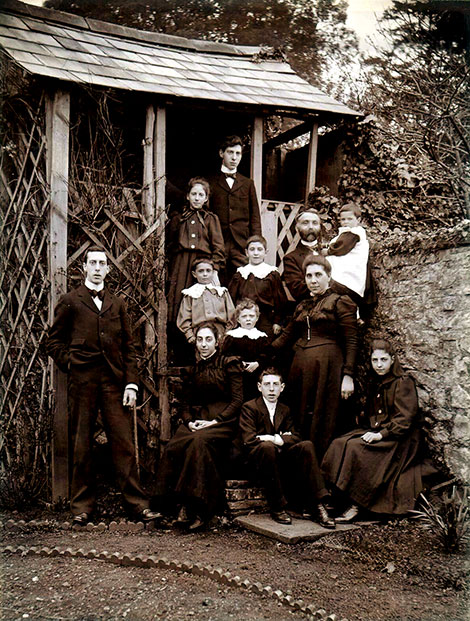 The family of Joseph and Mary Child in 1899, taken in the garden of Cambria House, Hocker Hill Street, Chepstow. Joseph holds Amy, Helen Kegie’s mother.