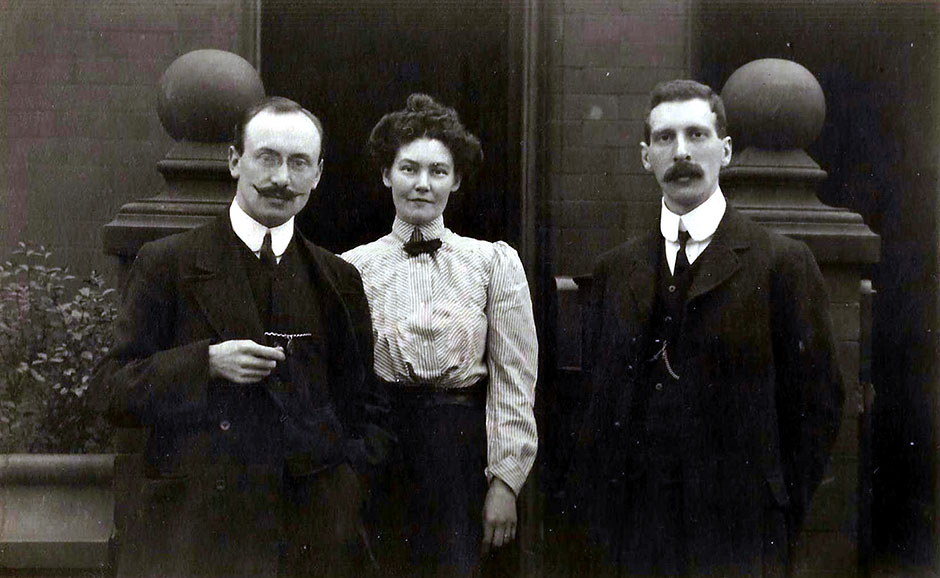 Gower (right) with Anne & James Starr at Wigan.  He was just leaving on 23 June 1910 for Northleach.  The Starr’s daughter Lucy later married Gower’s youngest brother George