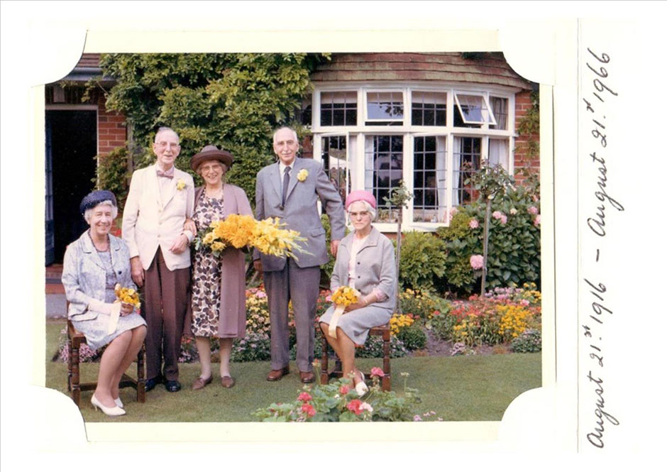 The re-enactment of the wedding group at the golden Wedding in 1966 at Devizes