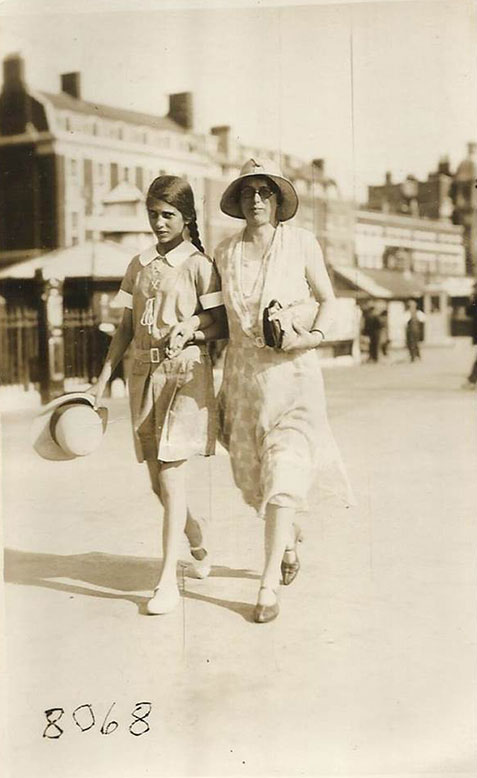 Rosalie and Mary on the promenade at Weymouth about 1930