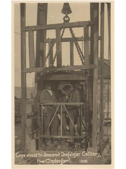 Trafalgar Colliery near Cinderford with a cage about to descend – a postcard view taken before the colliery closed in 1925