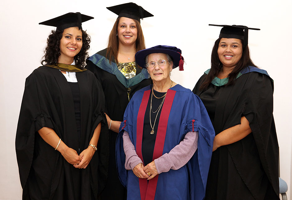 Helen with some of the bursary students when she received the Honorary Fellowship in 2010(Photo by courtesy of the University of South Wales)