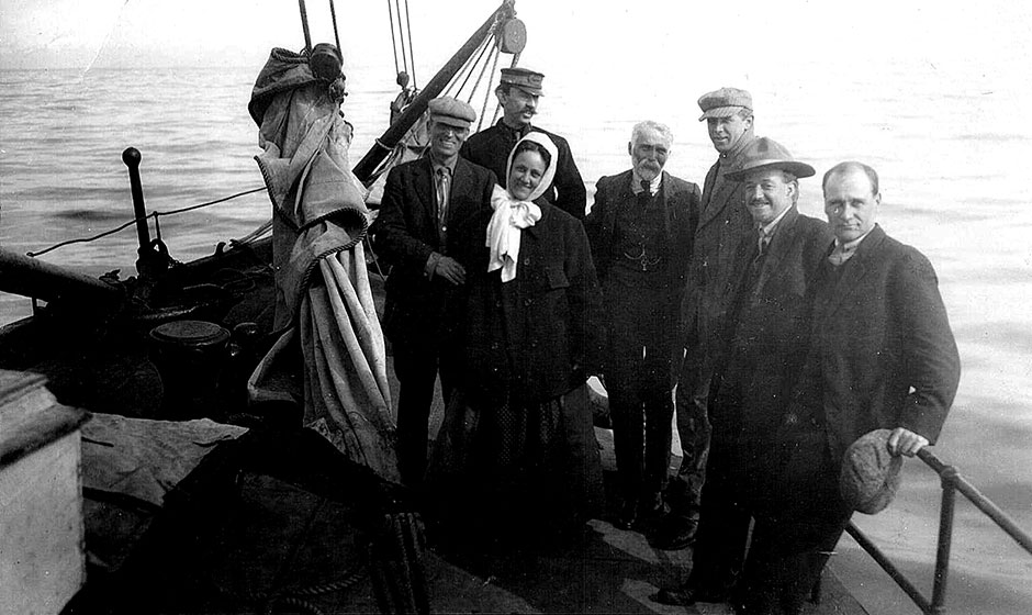 Joseph on a ship with his son-in-law Bernard McMullan, who stands at the back with a hat on.  This was probably the 1912 visit to Seattle.