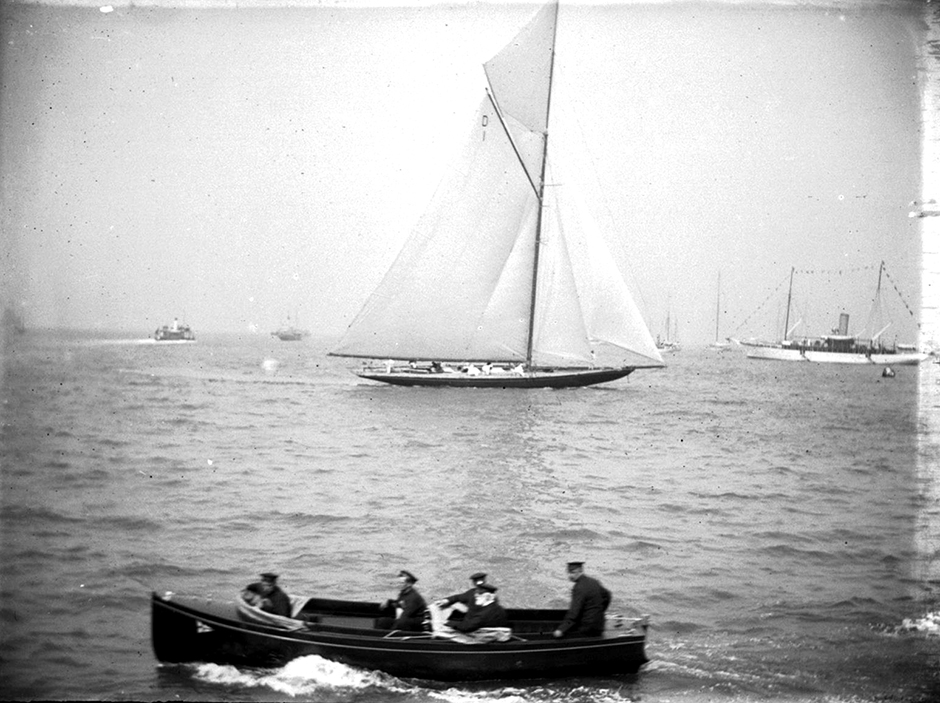 Boats off the Isle of Wight in 1913.  Glass plate negative