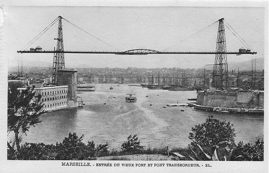 The panoramic view of the harbour and the transporter bridge at Marseilles 